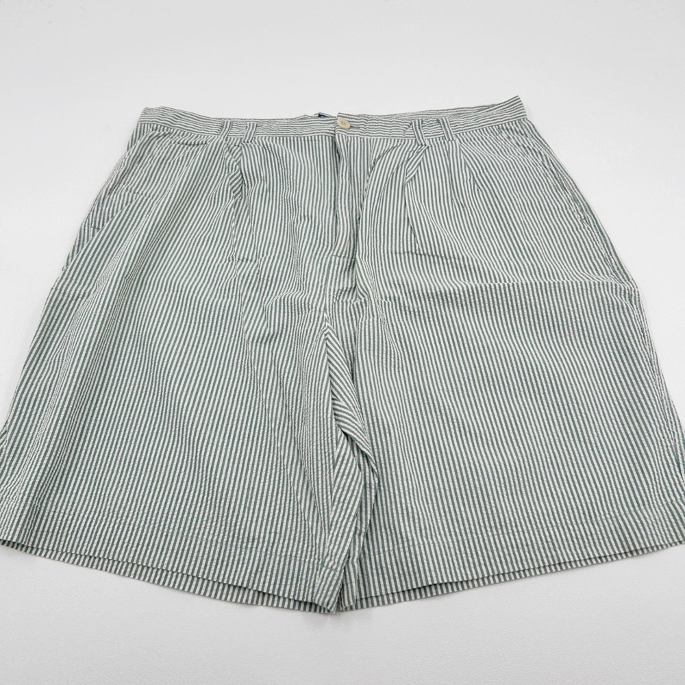 GAP Seersucker Shorts Mens 40 Green White Striped Pleated Vintage 90s Preppy